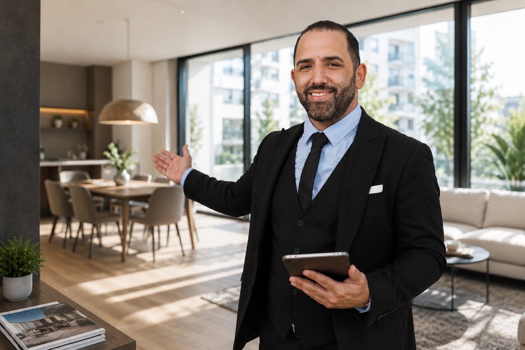 Immobilienmakler präsentiert eine Wohnung in Köln